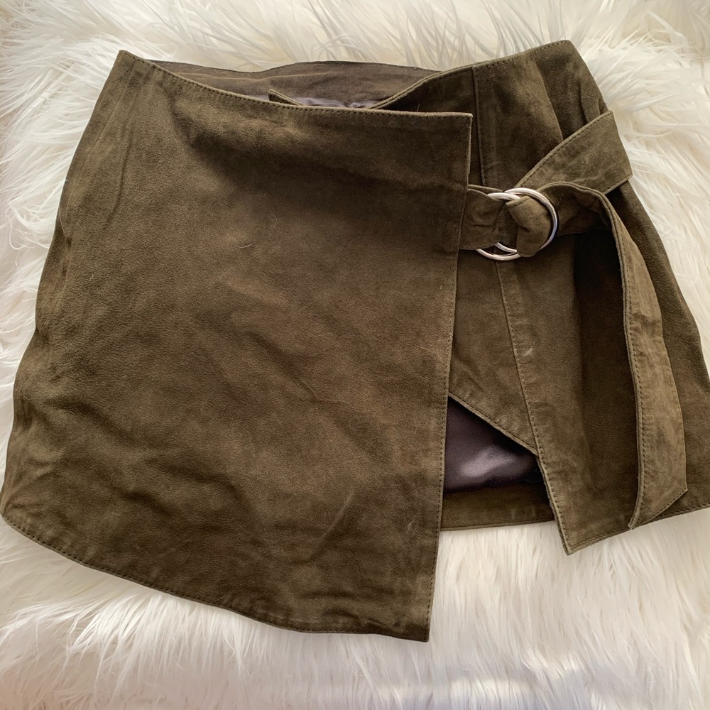 Free People Green Suede Wrap Skirt